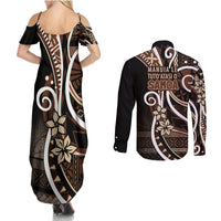 Samoa Siapo Classic Motif Couples Matching Summer Maxi Dress and Long Sleeve Button Shirt Manuia le tutoatasi o Samoa Independence Black Style LT7 - Polynesian Pride