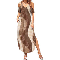 Polynesian Tribal Pattern Patchwork Picturesque Summer Maxi Dress Mocha LT7 Women Mocha - Polynesian Pride