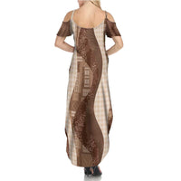 Polynesian Tribal Pattern Patchwork Picturesque Summer Maxi Dress Mocha LT7 - Polynesian Pride