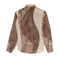 Polynesian Tribal Pattern Patchwork Picturesque Women Casual Shirt Mocha