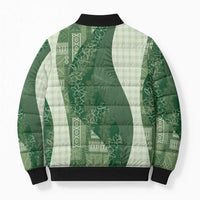 Polynesian Tribal Pattern Patchwork Picturesque Bomber Puffer Jacket Sage Green