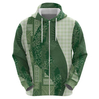 Polynesian Tribal Pattern Patchwork Picturesque Hoodie Sage Green