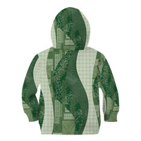 Polynesian Tribal Pattern Patchwork Picturesque Kid Hoodie Sage Green