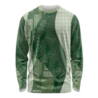 Polynesian Tribal Pattern Patchwork Picturesque Long Sleeve Shirt Sage Green