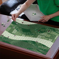 Polynesian Tribal Pattern Patchwork Picturesque Puzzle Sage Green