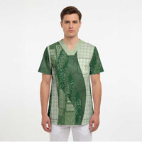 Polynesian Tribal Pattern Patchwork Picturesque Scrub Top Sage Green