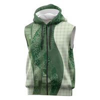 Polynesian Tribal Pattern Patchwork Picturesque Sleeveless Zip Hoodie Sage Green