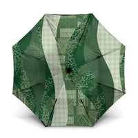 Polynesian Tribal Pattern Patchwork Picturesque Umbrella Sage Green