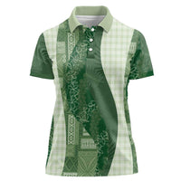 Polynesian Tribal Pattern Patchwork Picturesque Women Polo Shirt Sage Green