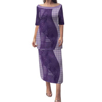 Polynesian Tribal Pattern Patchwork Picturesque Family Matching Puletasi and Hawaiian Shirt Deep Violet