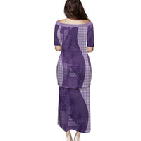 Polynesian Tribal Pattern Patchwork Picturesque Family Matching Puletasi and Hawaiian Shirt Deep Violet