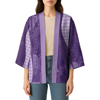 Polynesian Tribal Pattern Patchwork Picturesque Kimono Deep Violet
