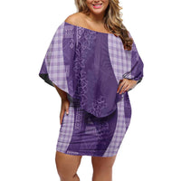 Polynesian Tribal Pattern Patchwork Picturesque Off Shoulder Short Dress Deep Violet LT7 Women Violet - Polynesian Pride