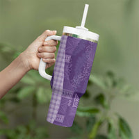 Polynesian Tribal Pattern Patchwork Picturesque Tumbler With Handle Deep Violet