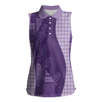 Polynesian Tribal Pattern Patchwork Picturesque Women Sleeveless Polo Shirt Deep Violet