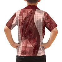 Polynesian Tribal Pattern Patchwork Picturesque Family Matching Mermaid Dress and Hawaiian Shirt Crimson LT7 - Polynesian Pride