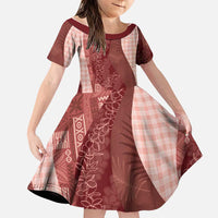 Polynesian Tribal Pattern Patchwork Picturesque Family Matching Mermaid Dress and Hawaiian Shirt Crimson LT7 Daughter's Dress Crimson - Polynesian Pride