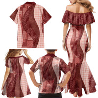 Polynesian Tribal Pattern Patchwork Picturesque Family Matching Mermaid Dress and Hawaiian Shirt Crimson LT7 - Polynesian Pride