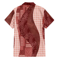 Polynesian Tribal Pattern Patchwork Picturesque Family Matching Mermaid Dress and Hawaiian Shirt Crimson LT7 - Polynesian Pride