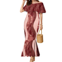 Polynesian Tribal Pattern Patchwork Picturesque Family Matching Mermaid Dress and Hawaiian Shirt Crimson LT7 Mom's Dress Crimson - Polynesian Pride