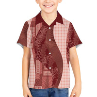 Polynesian Tribal Pattern Patchwork Picturesque Family Matching Mermaid Dress and Hawaiian Shirt Crimson LT7 Son's Shirt Crimson - Polynesian Pride