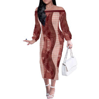 Polynesian Tribal Pattern Patchwork Picturesque Family Matching Off The Shoulder Long Sleeve Dress and Hawaiian Shirt Crimson