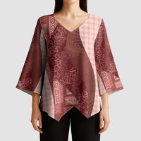 Polynesian Tribal Pattern Patchwork Picturesque Kimono Sleeve Blouse Crimson