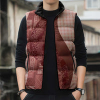 Polynesian Tribal Pattern Patchwork Picturesque Sleeveless Puffer Jacket Crimson