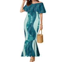 Polynesian Tribal Pattern Patchwork Picturesque Family Matching Mermaid Dress and Hawaiian Shirt Oceanic LT7 Mom's Dress Blue - Polynesian Pride