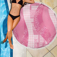 Polynesian Tribal Pattern Patchwork Picturesque Beach Blanket Rose Pink