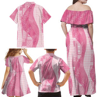 Polynesian Tribal Pattern Patchwork Picturesque Family Matching Off Shoulder Maxi Dress and Hawaiian Shirt Rose Pink LT7 - Polynesian Pride