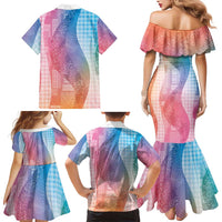 Polynesian Tribal Pattern Patchwork Picturesque Family Matching Mermaid Dress and Hawaiian Shirt Holographic