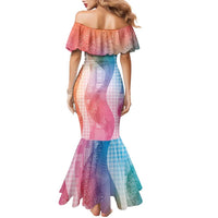 Polynesian Tribal Pattern Patchwork Picturesque Family Matching Mermaid Dress and Hawaiian Shirt Holographic