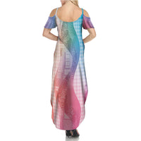 Polynesian Tribal Pattern Patchwork Picturesque Family Matching Summer Maxi Dress and Hawaiian Shirt Holographic LT7 - Polynesian Pride