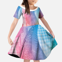 Polynesian Tribal Pattern Patchwork Picturesque Kid Short Sleeve Dress Holographic