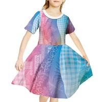 Polynesian Tribal Pattern Patchwork Picturesque Kid Short Sleeve Dress Holographic