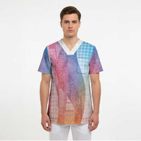 Polynesian Tribal Pattern Patchwork Picturesque Scrub Top Holographic