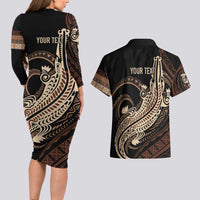 Personalized Solomon Islands Crocodile Couples Matching Long Sleeve Bodycon Dress and Hawaiian Shirt Hapi Isles - Independence Anniversary
