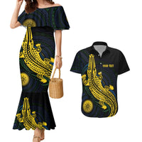 Personalized Solomon Islands Independence Anniversary Couples Matching Mermaid Dress and Hawaiian Shirt Crocodile Mix Tapa