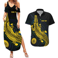 Personalized Solomon Islands Independence Anniversary Couples Matching Summer Maxi Dress and Hawaiian Shirt Crocodile Mix Tapa