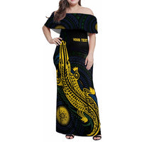 Personalized Solomon Islands Independence Anniversary Family Matching Off Shoulder Maxi Dress and Hawaiian Shirt Crocodile Mix Tapa