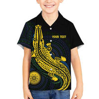 Personalized Solomon Islands Independence Anniversary Family Matching Off Shoulder Short Dress and Hawaiian Shirt Crocodile Mix Tapa