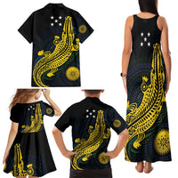 Personalized Solomon Islands Independence Anniversary Family Matching Tank Maxi Dress and Hawaiian Shirt Crocodile Mix Tapa