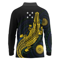 Personalized Solomon Islands Independence Anniversary Long Sleeve Polo Shirt Crocodile Mix Tapa