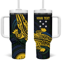 Personalized Solomon Islands Independence Anniversary Tumbler With Handle Crocodile Mix Tapa