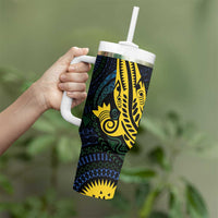 Personalized Solomon Islands Independence Anniversary Tumbler With Handle Crocodile Mix Tapa