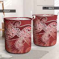 Aotearoa Maori Koru Curves Laundry Basket Silver Ferns - Crimson Red