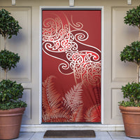 Aotearoa Maori Koru Curves Door Cover Silver Ferns - Crimson Red LT7 Red - Polynesian Pride