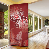Aotearoa Maori Koru Curves Door Cover Silver Ferns - Crimson Red LT7 - Polynesian Pride
