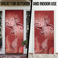 Aotearoa Maori Koru Curves Door Cover Silver Ferns - Crimson Red LT7 - Polynesian Pride